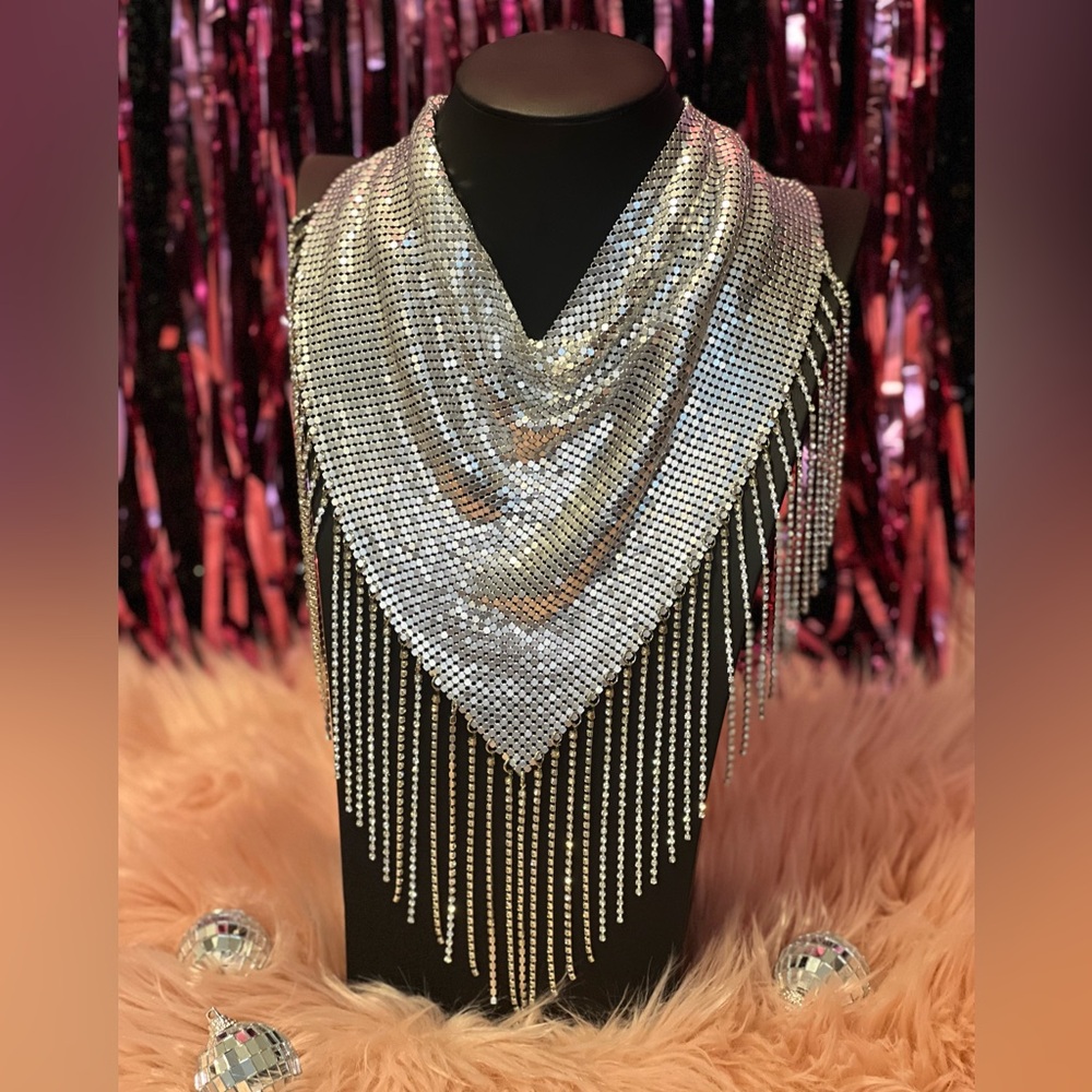 Silver Rhinestone Bandana: Nashville, Game Day, Dolly Parton, Rhinestone Cowgirl